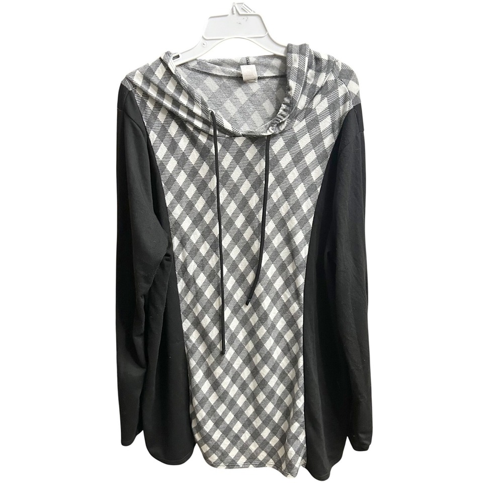 Sew In Love‎ Women's Black White Gingham Cowl Neck Hoodie Plus Size 3X - Picture 2 of 6